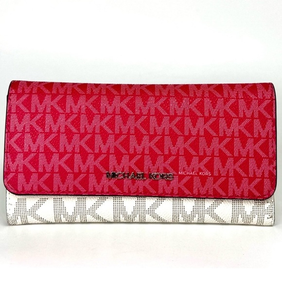 Michael Kors Large Jet Set Travel Logo Trifold Wallet - Dark Raspberry Multi - Picture 2 of 7